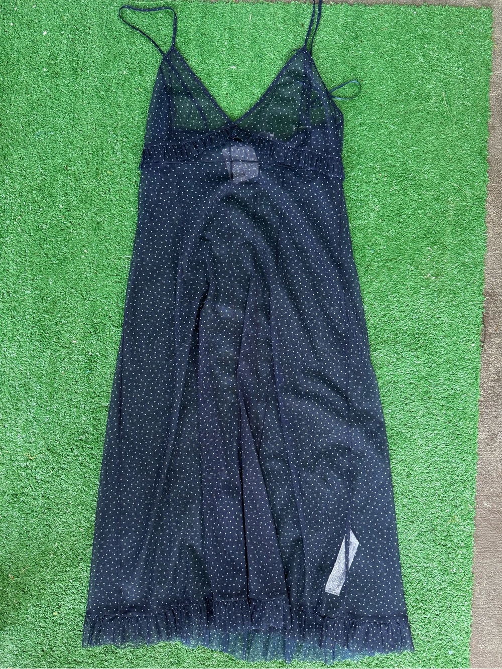 Zara Navy Blue Polka Dot Mesh Slip Dress